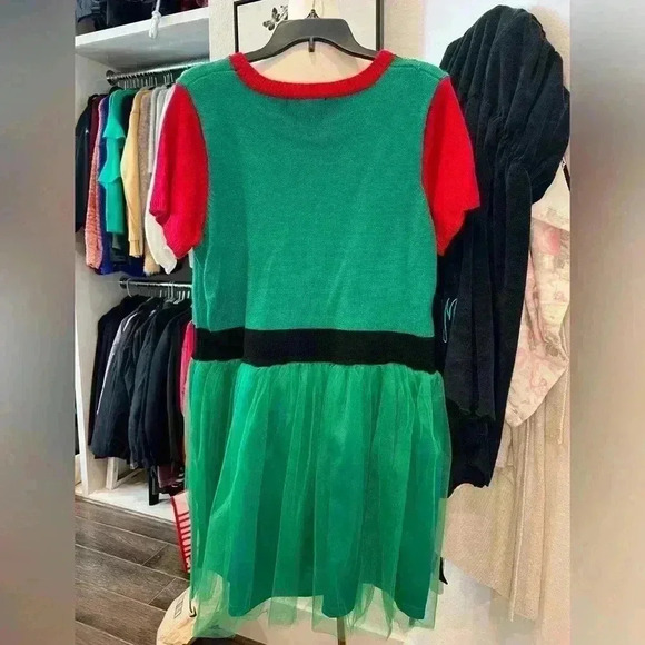 NWT Women’s Green Tulle Sequin Elf Christmas Holiday Sweater Dress Size XXL - Picture 6 of 9